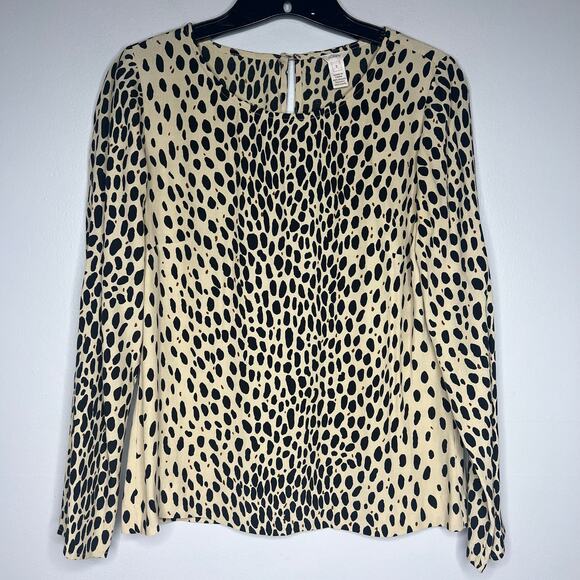 J.Crew Women's Animal Print Blouse Sz 2 Long Sleeve Leopard Old Money Neutral - Picture 1 of 9